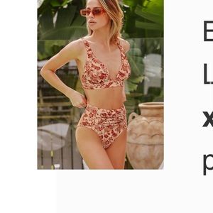 Floral Print V-Neck Bralette & Shirred Hipster Bikini Set Cupshe NWT